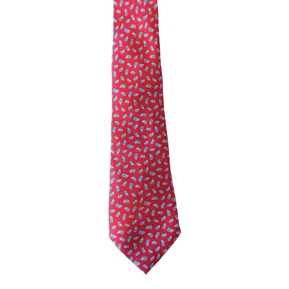 Vineyard Vines Boys Neck Tie Whale Red & Blue Holiday Silk USA Made Hand made‎